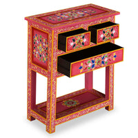Thumbnail for Sideboard mit Schubladen Massivholz Mango Rosa Handbemalt