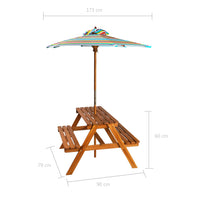 Thumbnail for Kinder-Picknicktisch mit Sonnenschirm 79x90x60 cm Akazienholz