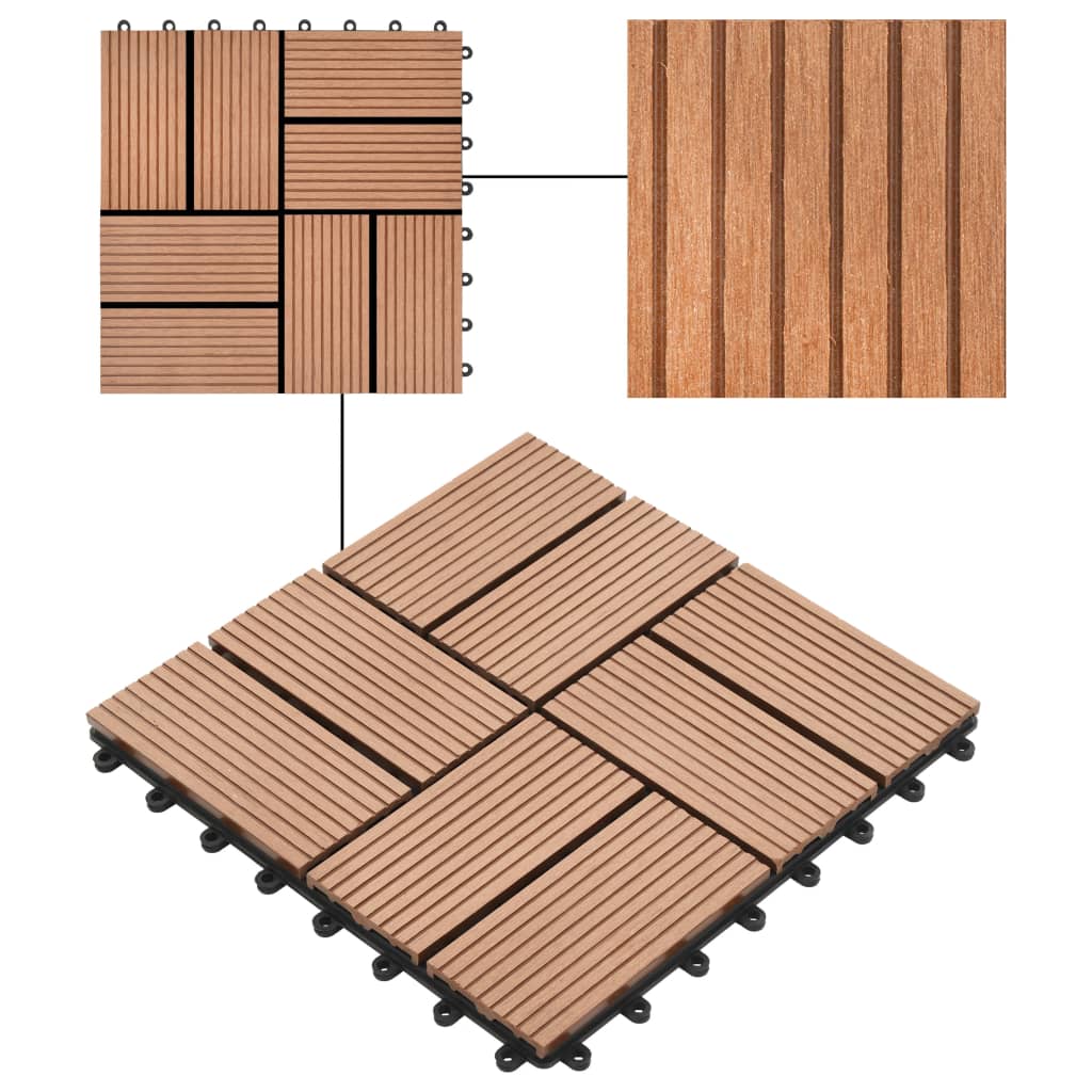 Terrassenfliesen 11 Stück WPC 30 x 30 cm 1 qm Braun