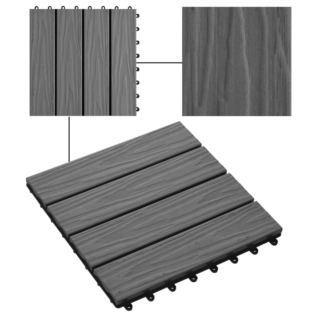 Terrassenfliesen 11 Stk. Tief Geprägt WPC 30x30cm 1 qm Grau