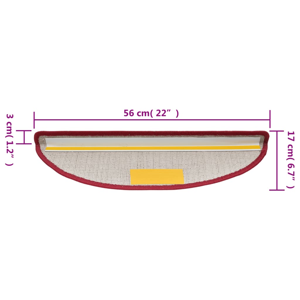 15 Stk. Treppenmatten Bordeauxrot 56 x 17 x 3 cm