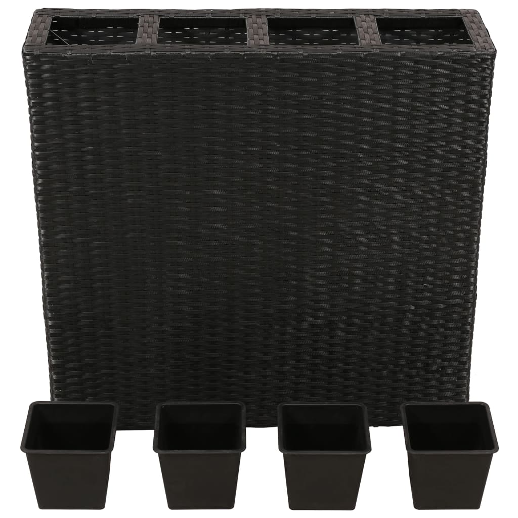 Garten-Hochbeet mit 4 Töpfen Poly Rattan Schwarz