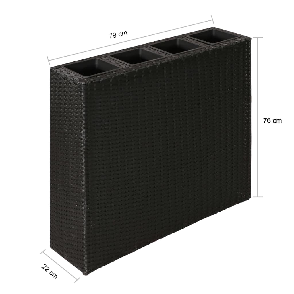 Garten-Hochbeet mit 4 Töpfen Poly Rattan Schwarz