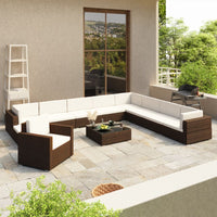 Thumbnail for 12-tlg. Garten-Lounge-Set mit Auflagen Poly Rattan Braun