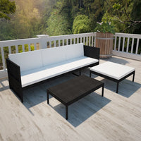 Thumbnail for 3-tlg. Garten-Lounge-Set mit Kissen Poly-Rattan Schwarz