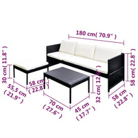 Thumbnail for 3-tlg. Garten-Lounge-Set mit Kissen Poly-Rattan Schwarz