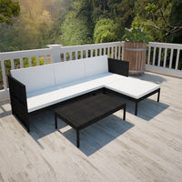 Thumbnail for 3-tlg. Garten-Lounge-Set mit Kissen Poly-Rattan Schwarz