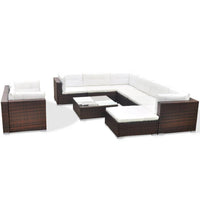 Thumbnail for 10-tlg. Garten-Lounge-Set mit Auflagen Poly Rattan Braun