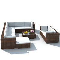 Thumbnail for 10-tlg. Garten-Lounge-Set mit Auflagen Poly Rattan Braun