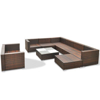 Thumbnail for 10-tlg. Garten-Lounge-Set mit Auflagen Poly Rattan Braun