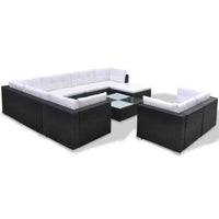 Thumbnail for 10-tlg. Garten-Lounge-Set mit Auflagen Poly Rattan Schwarz