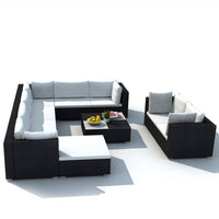 Thumbnail for 10-tlg. Garten-Lounge-Set mit Auflagen Poly Rattan Schwarz