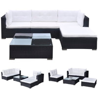 Thumbnail for 5-tlg. Garten-Lounge-Set mit Kissen Poly Rattan Schwarz
