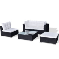 Thumbnail for 5-tlg. Garten-Lounge-Set mit Kissen Poly Rattan Schwarz