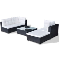 Thumbnail for 5-tlg. Garten-Lounge-Set mit Kissen Poly Rattan Schwarz