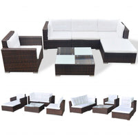 Thumbnail for 6-tlg. Garten-Lounge-Set mit Auflagen Poly Rattan Braun