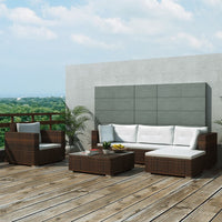 Thumbnail for 6-tlg. Garten-Lounge-Set mit Auflagen Poly Rattan Braun