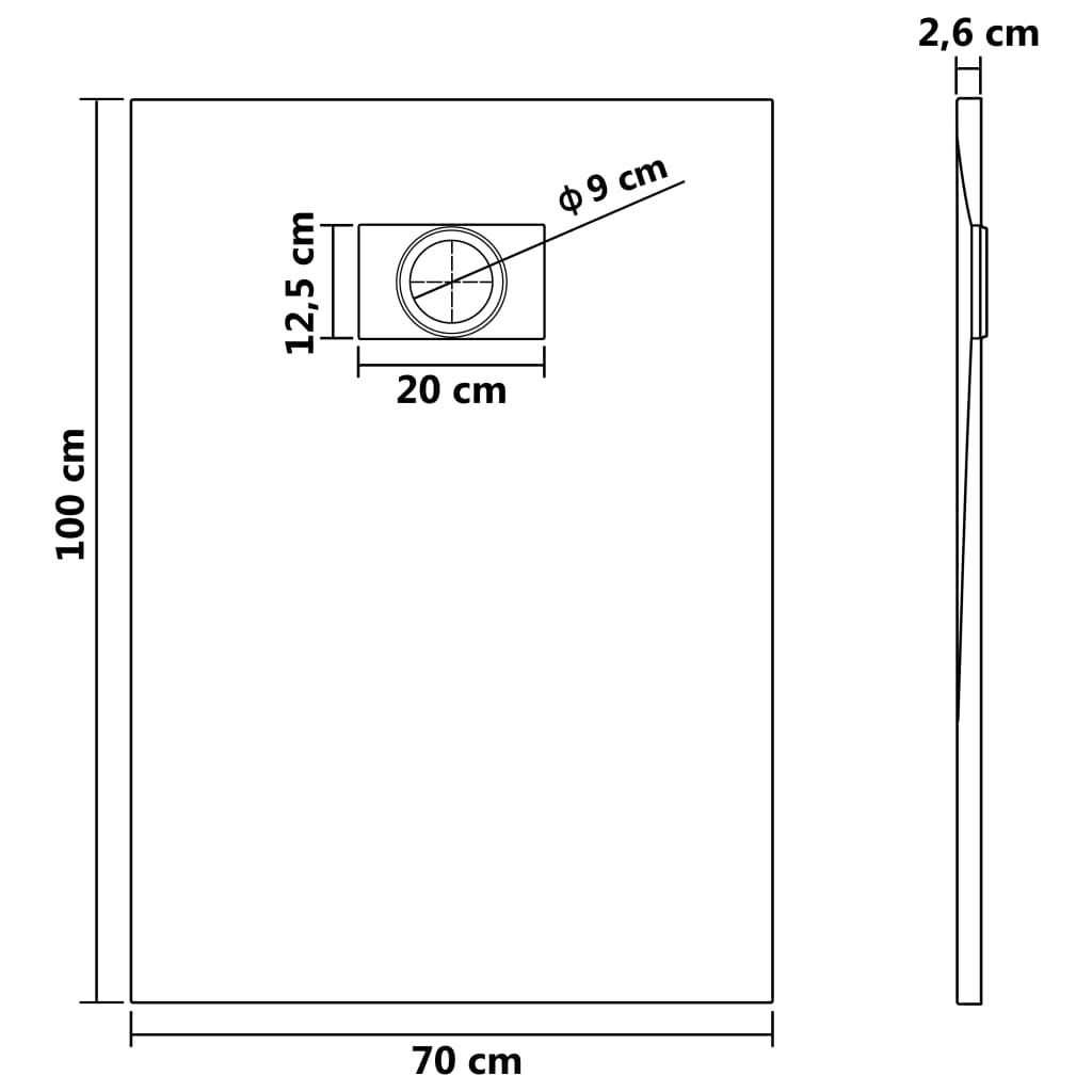 Duschwanne SMC Schwarz 100×70 cm