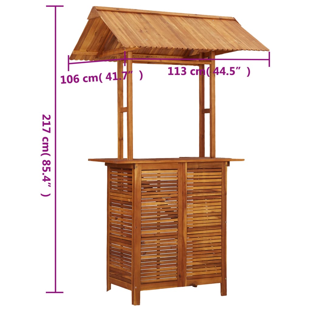 Outdoor-Bartisch mit Dach 113x106x217 cm Akazie Massivholz