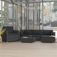 Thumbnail for 6-tlg. Garten-Lounge-Set mit Kissen Poly Rattan Schwarz