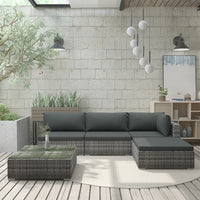 Thumbnail for 5-tlg. Garten-Lounge-Set mit Auflagen Poly Rattan Grau