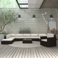 Thumbnail for 11-tlg. Garten-Lounge-Set mit Auflagen Poly Rattan Braun