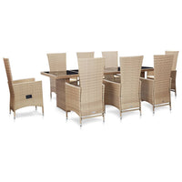 Thumbnail for 9-tlg. Garten-Essgruppe mit Auflagen Poly Rattan Beige