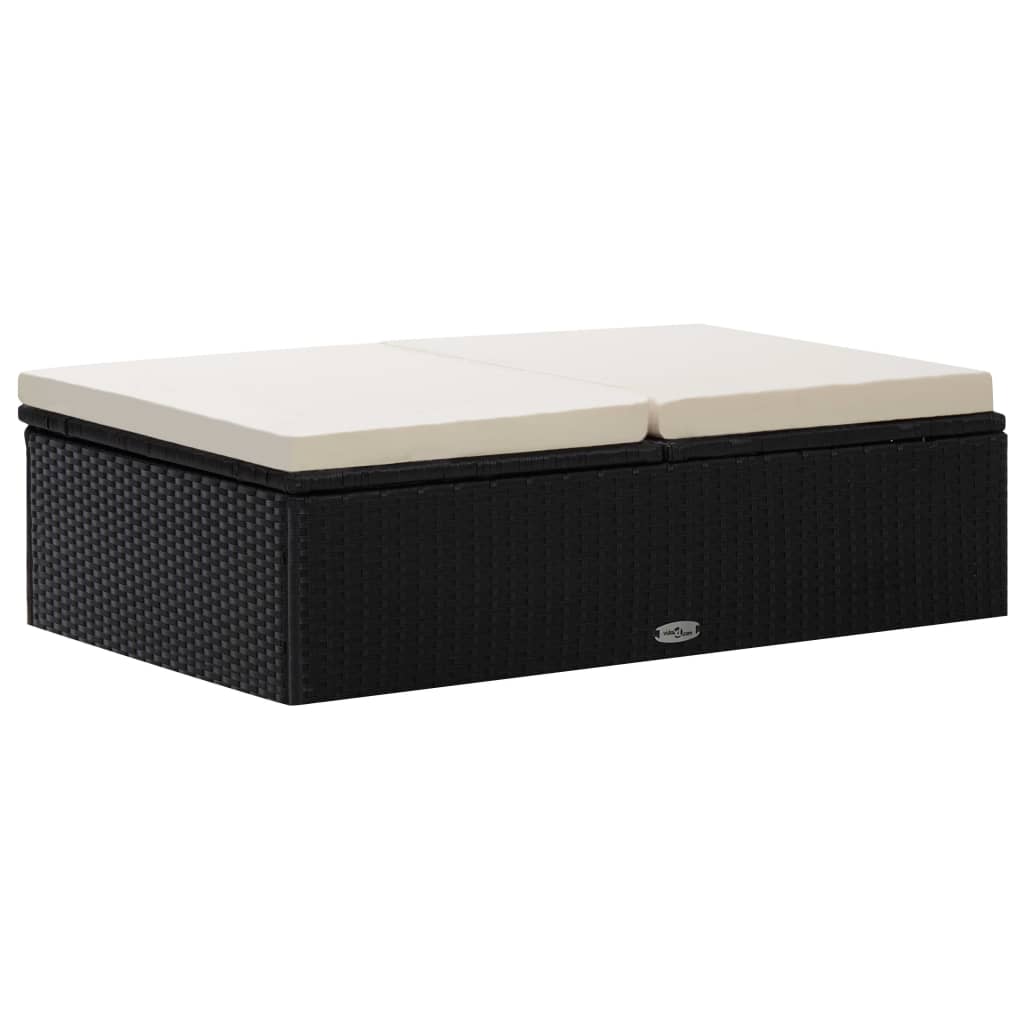 2-tlg. Garten-Lounge-Set mit Auflagen Poly Rattan Schwarz
