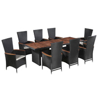Thumbnail for 9-tlg. Garten-Essgruppe mit Auflagen Poly Rattan Schwarz