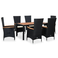 Thumbnail for 7-tlg. Garten-Essgruppe Poly Rattan Akazienholz Schwarz