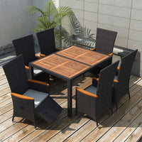 Thumbnail for 7-tlg. Garten-Essgruppe Poly Rattan Akazienholz Schwarz