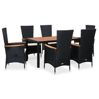 Thumbnail for 7-tlg. Garten-Essgruppe Poly Rattan Akazienholz Schwarz