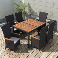 Thumbnail for 7-tlg. Garten-Essgruppe Poly Rattan Akazienholz Schwarz