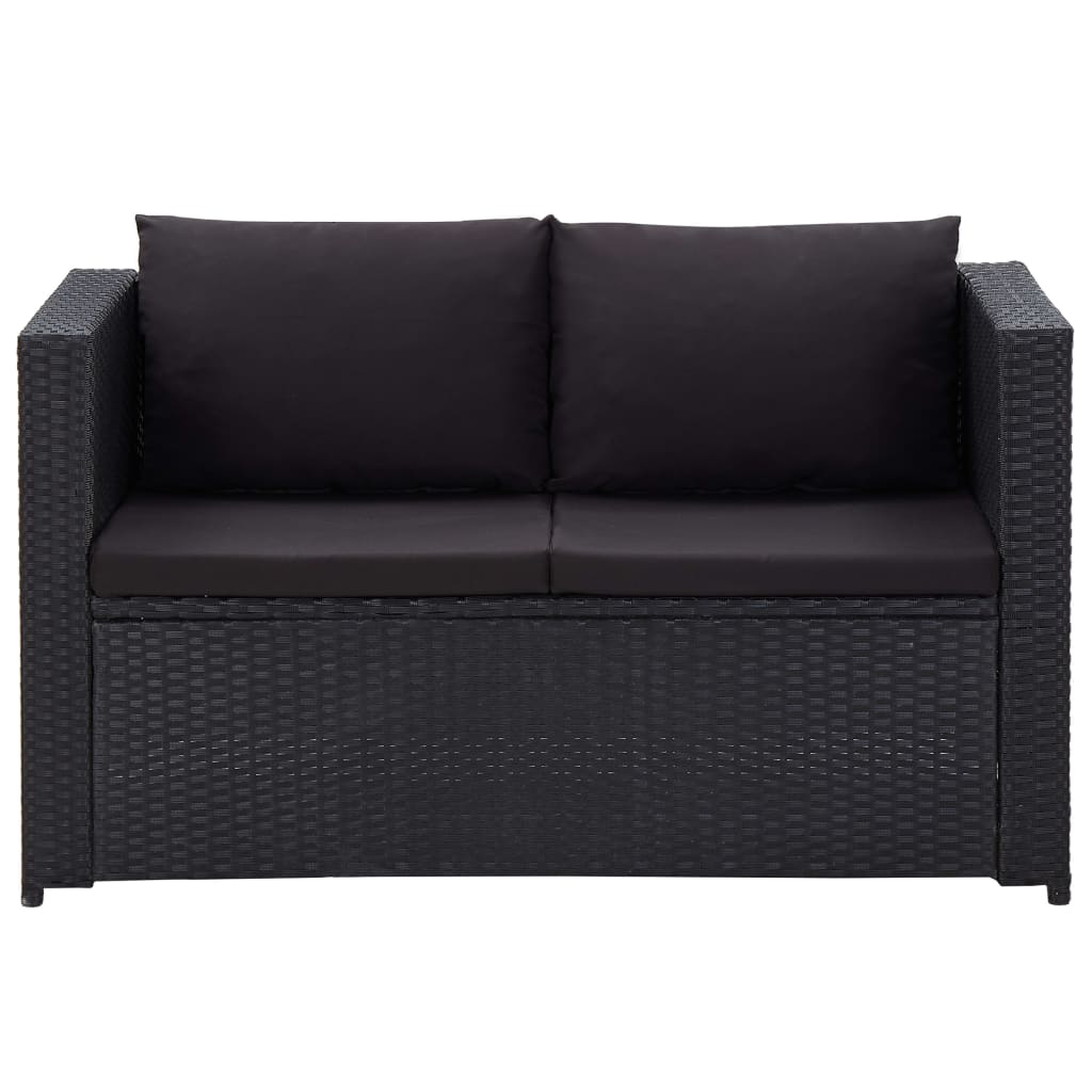 3-tlg. Garten-Lounge-Set mit Auflagen Poly Rattan Schwarz