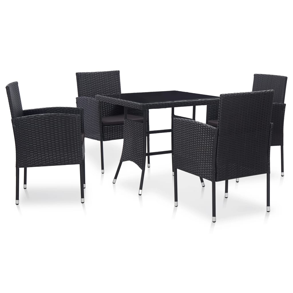 5-tlg. Garten-Essgruppe Poly Rattan Schwarz