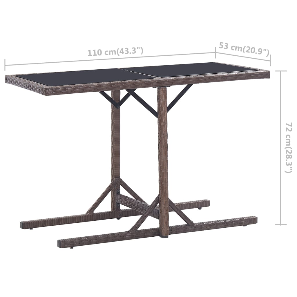 Gartentisch Braun 110×53×72 cm Glas und Poly Rattan