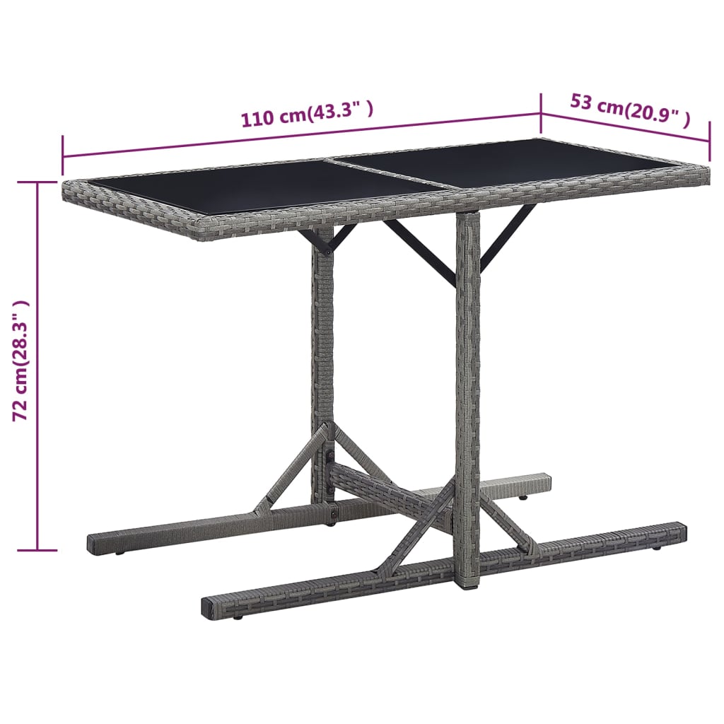 Gartentisch Anthrazit 110x53x72 cm Glas und Poly Rattan