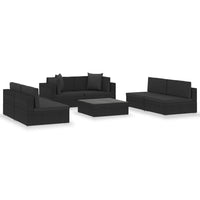 Thumbnail for 7-tlg. Garten-Lounge-Set Schwarz mit Auflagen Poly Rattan