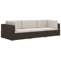 Thumbnail for 3-tlg. Garten-Sofagarnitur mit Auflagen Poly Rattan Braun