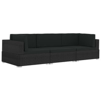 Thumbnail for 3-tlg. Garten-Sofagarnitur mit Auflagen Poly Rattan Schwarz