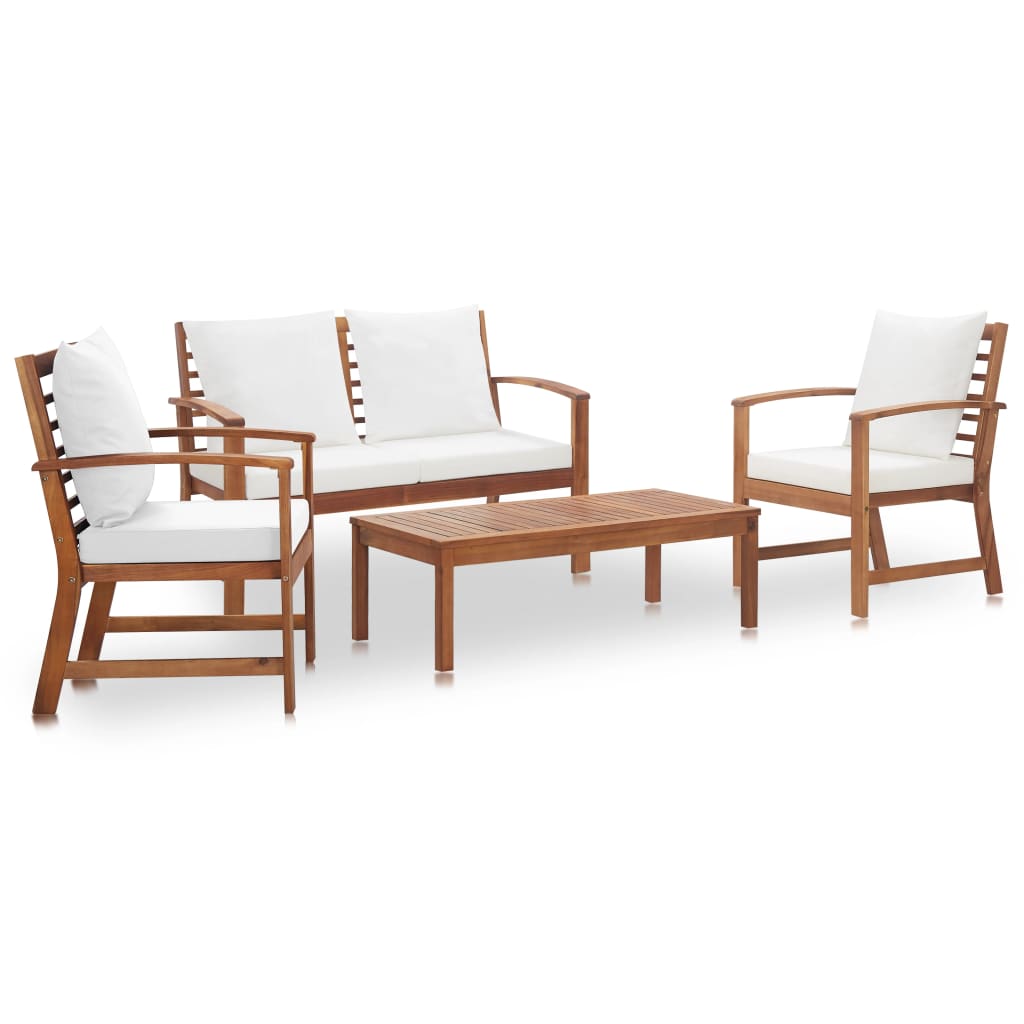 4-tlg. Garten-Lounge-Set mit Auflagen Massivholz Akazie