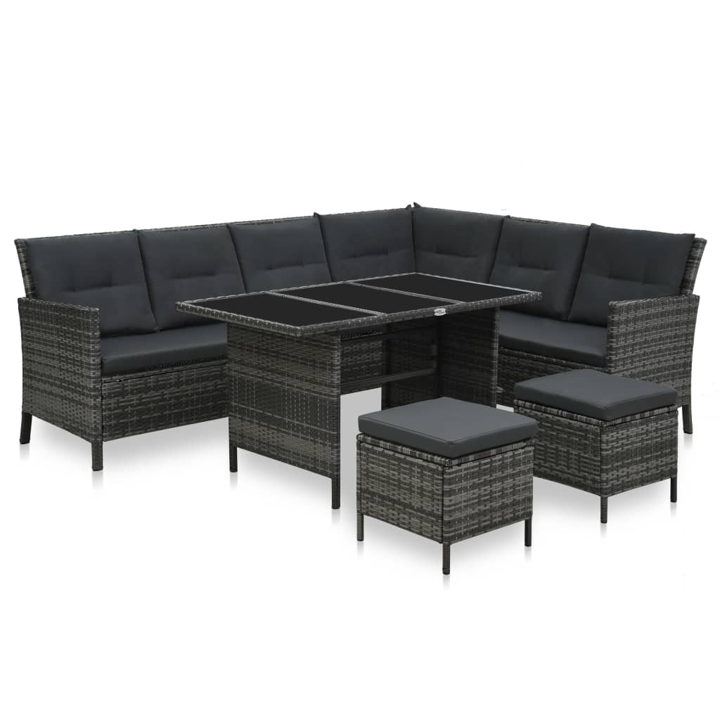 4-tlg. Garten-Sofagarnitur mit Auflagen Poly Rattan Grau