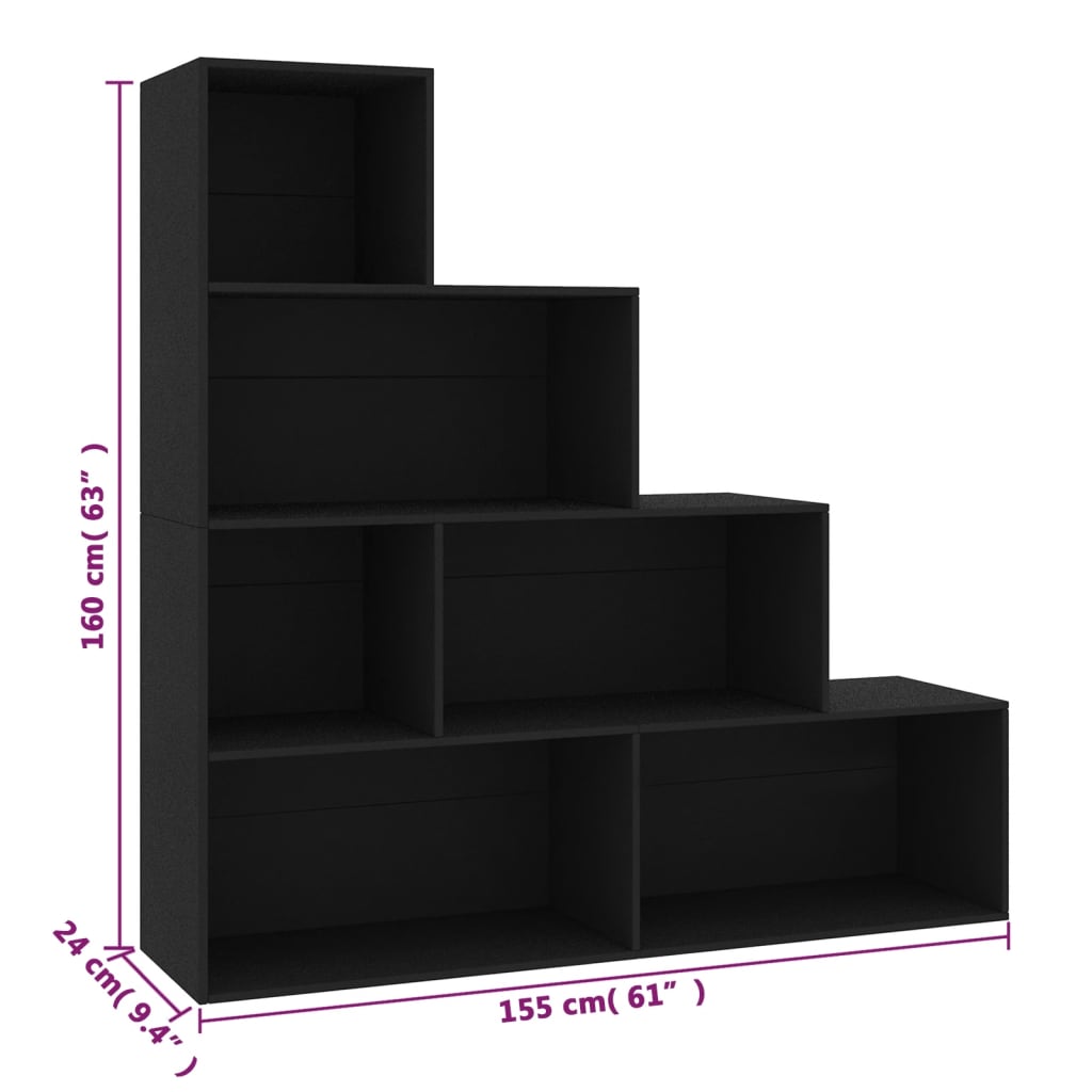 Bücherregal/Raumteiler Schwarz 155x24x160 cm Holzwerkstoff