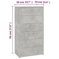Thumbnail for Sideboard mit 6 Schubladen Betongrau 50x34x96 cm Holzwerkstoff