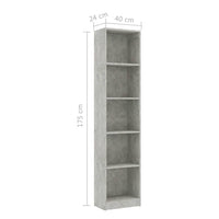 Thumbnail for Bücherregal 5 Fächer Betongrau 40x24x175 cm Holzwerkstoff