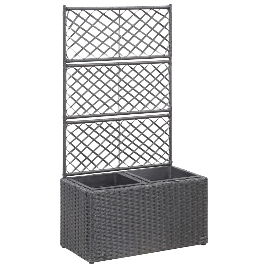 Hochbeet mit Rankgitter 2 Töpfe 58×30×107cm Poly Rattan Schwarz