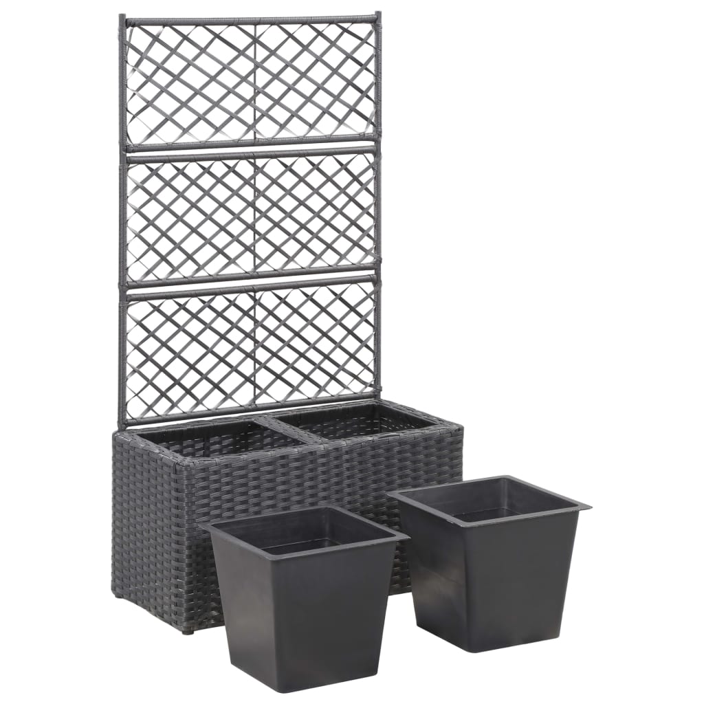 Hochbeet mit Rankgitter 2 Töpfe 58×30×107cm Poly Rattan Schwarz