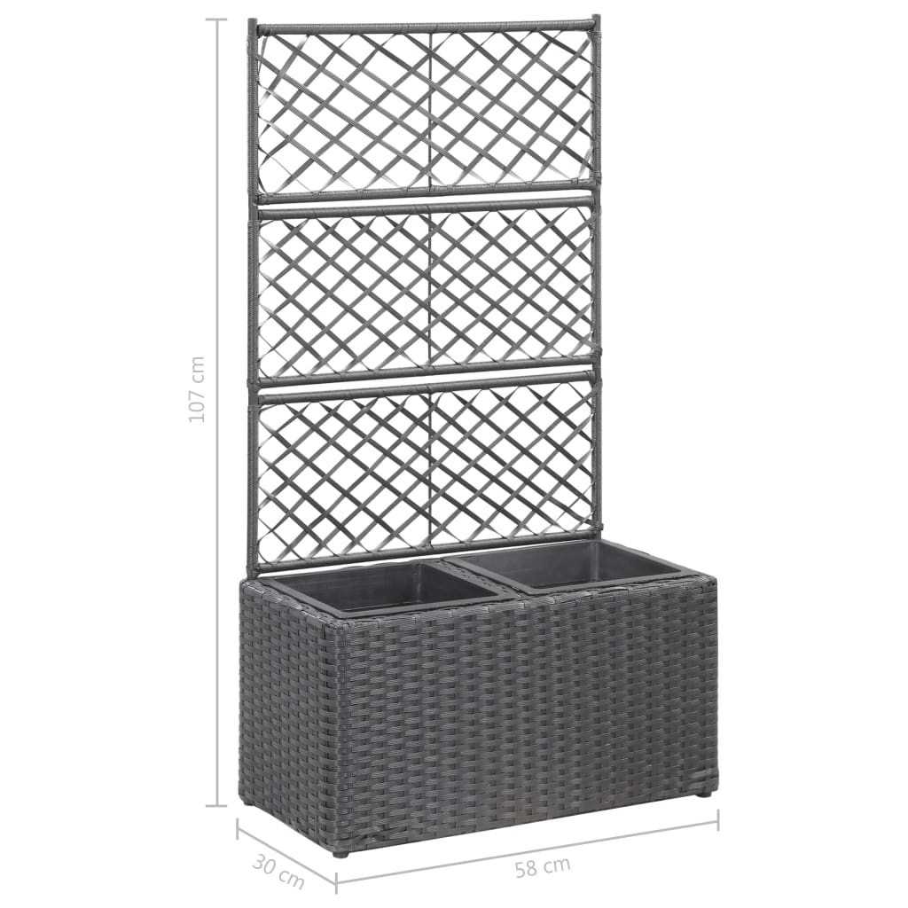 Hochbeet mit Rankgitter 2 Töpfe 58×30×107cm Poly Rattan Schwarz