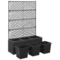 Thumbnail for Hochbeet mit Rankgitter 3 Töpfe 83×30×130cm Poly Rattan Schwarz