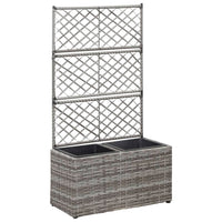 Thumbnail for Hochbeet mit Rankgitter 2 Töpfe 58×30×107cm Poly Rattan Grau
